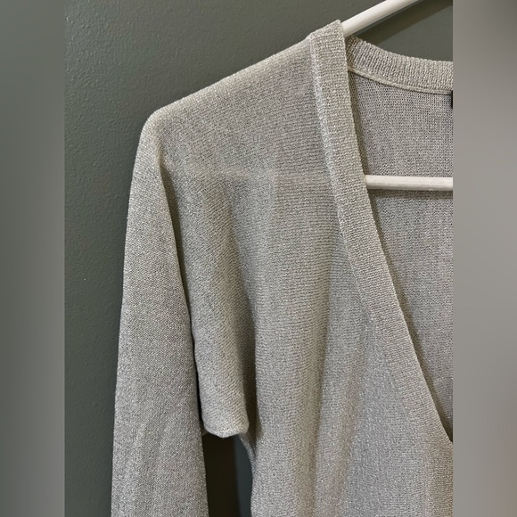 Anthropologie eris grey metallic Long sleeve blouse tunic silk blend vneck S - Picture 2 of 6